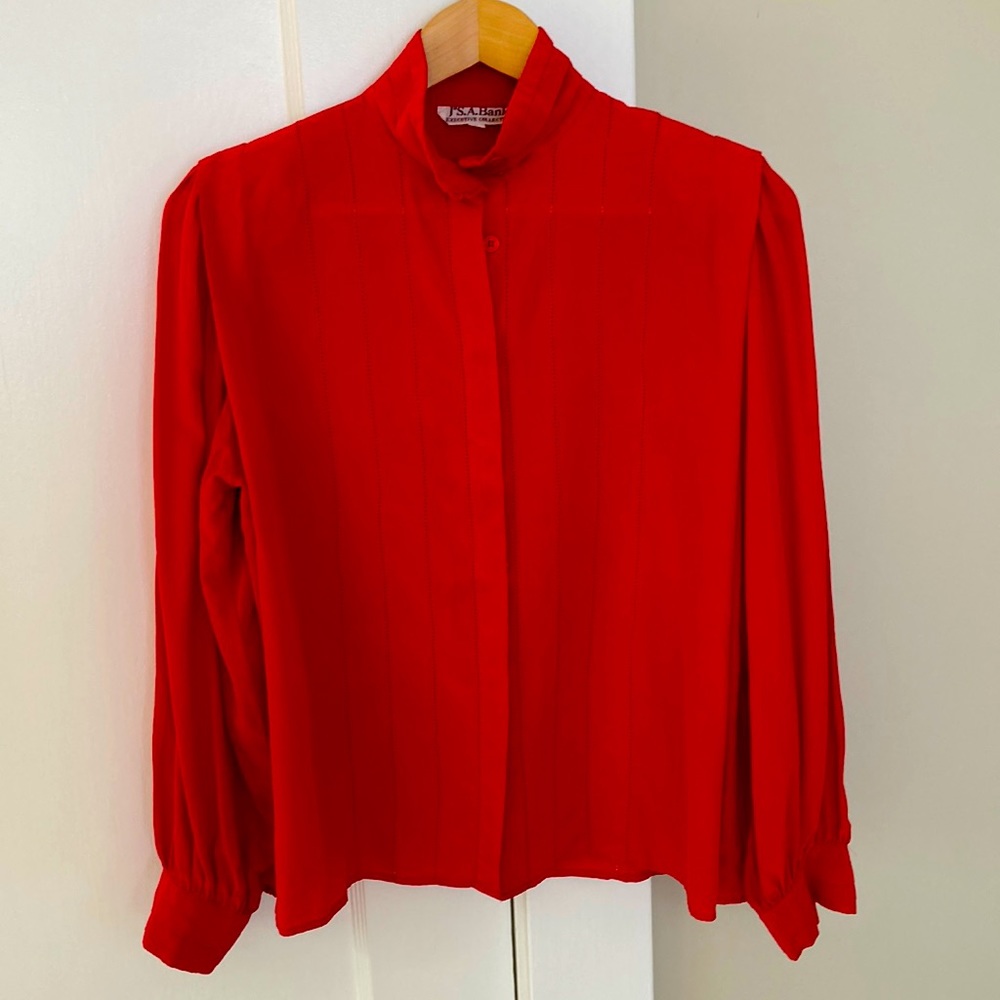 Vintage poppy red silk blouse